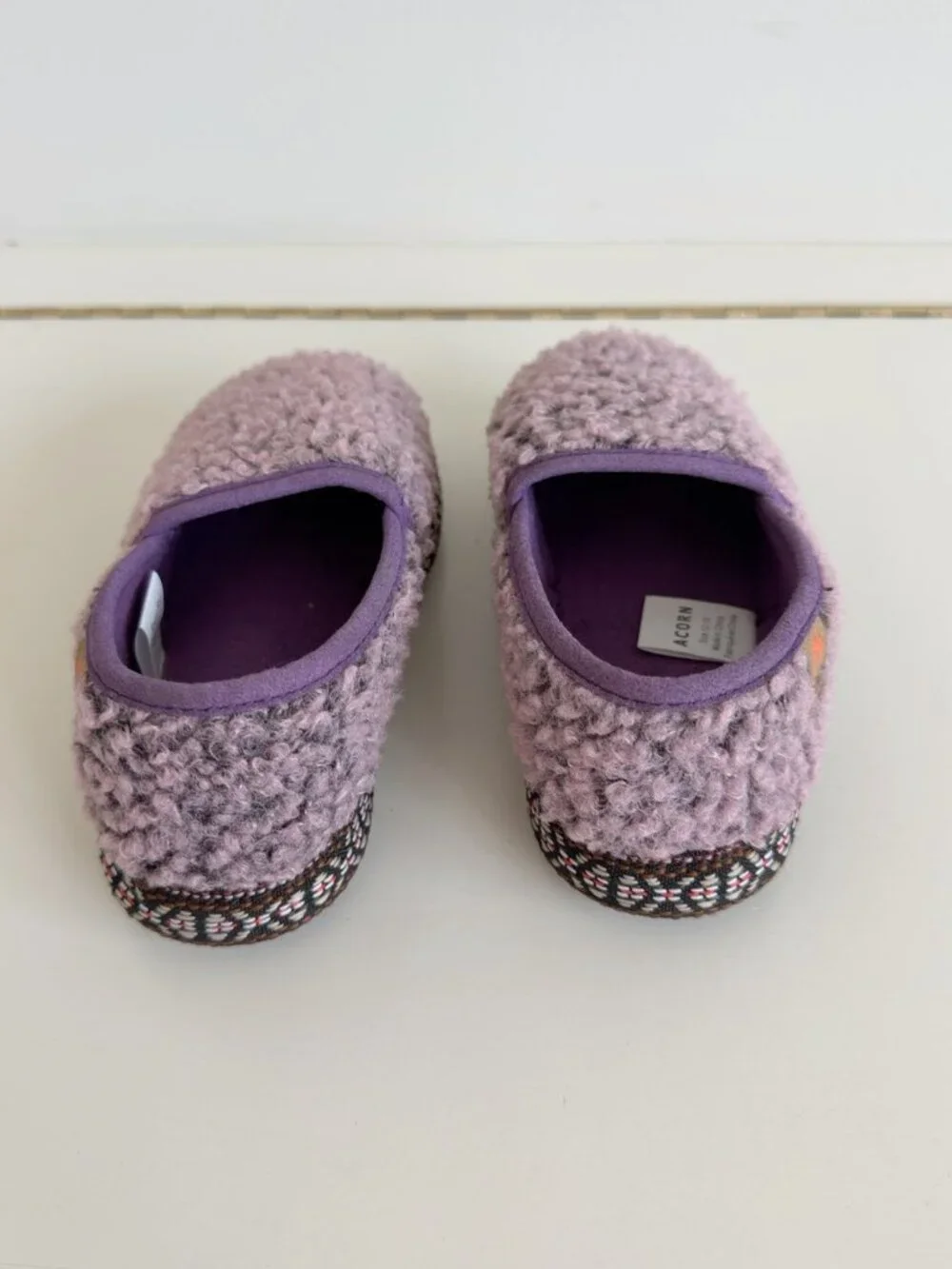Acorn Kids Size 12-13 Purple Boucle Fleece Cozy Slippers